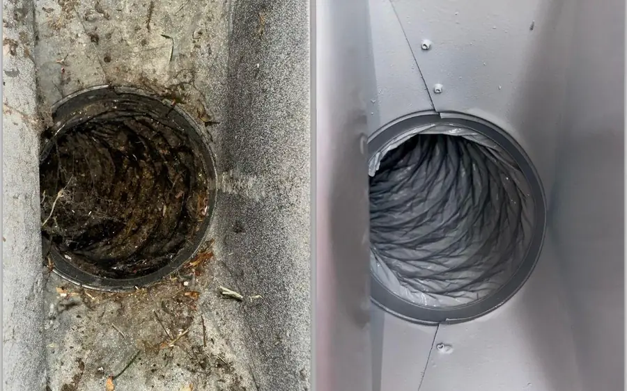 Air duct interior before and after cleaning