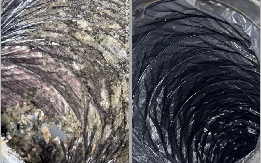 Duct interior before and after HVAC cleaning